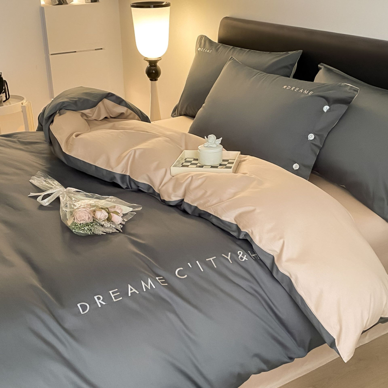 Light Luxury 120 siūlų ilgos medvilnės lovos komplektas, keturi gabalai, siuvinėjama Twill audinys, reaktyvus dažymas, svoris 2000–2500 g