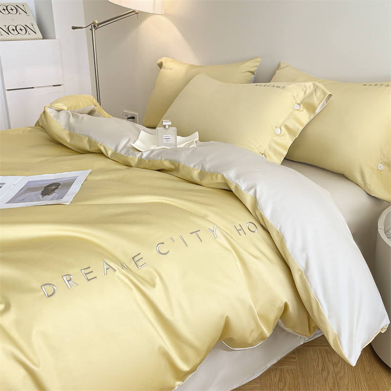 Light Luxury 120 siūlų ilgos medvilnės lovos komplektas, keturi gabalai, siuvinėjama Twill audinys, reaktyvus dažymas, svoris 2000–2500 g