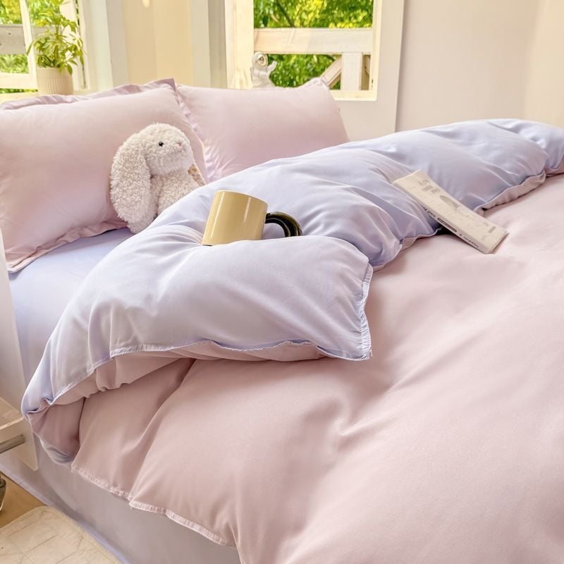 Dygsniuotos patalynės komplektas su antklodės užvalkalu ir paklode, paprastas stilius, reaktyvus dažymas, 100% medvilnė, studentų bendrabutyje