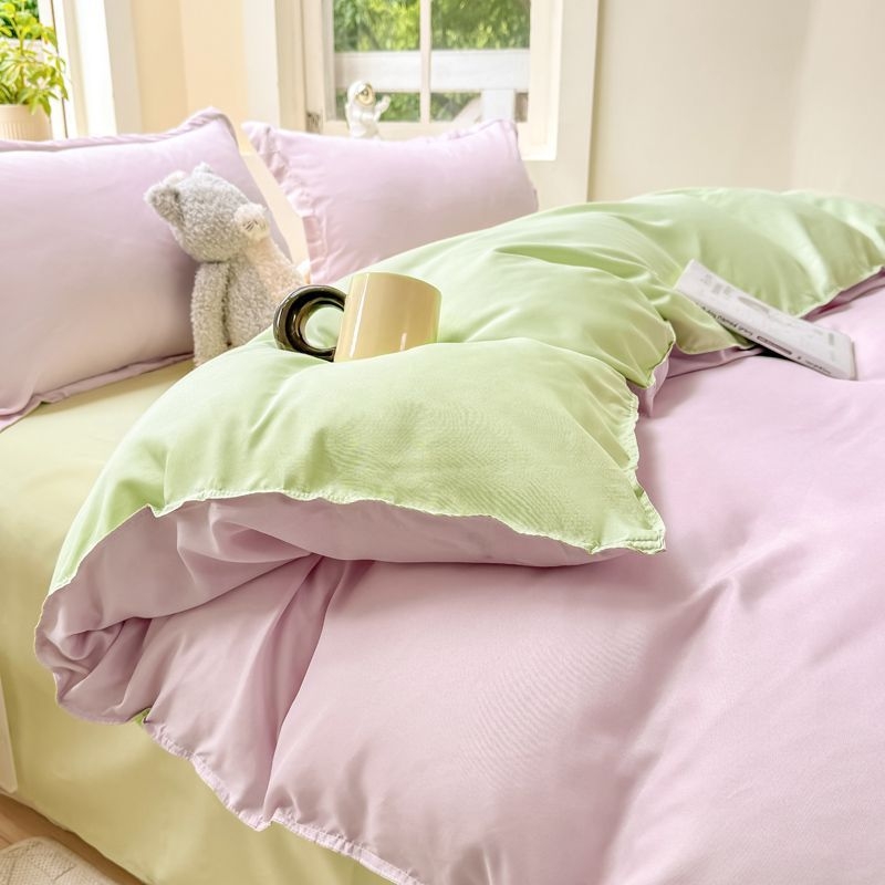 Dygsniuotos patalynės komplektas su antklodės užvalkalu ir paklode, paprastas stilius, reaktyvus dažymas, 100% medvilnė, studentų bendrabutyje