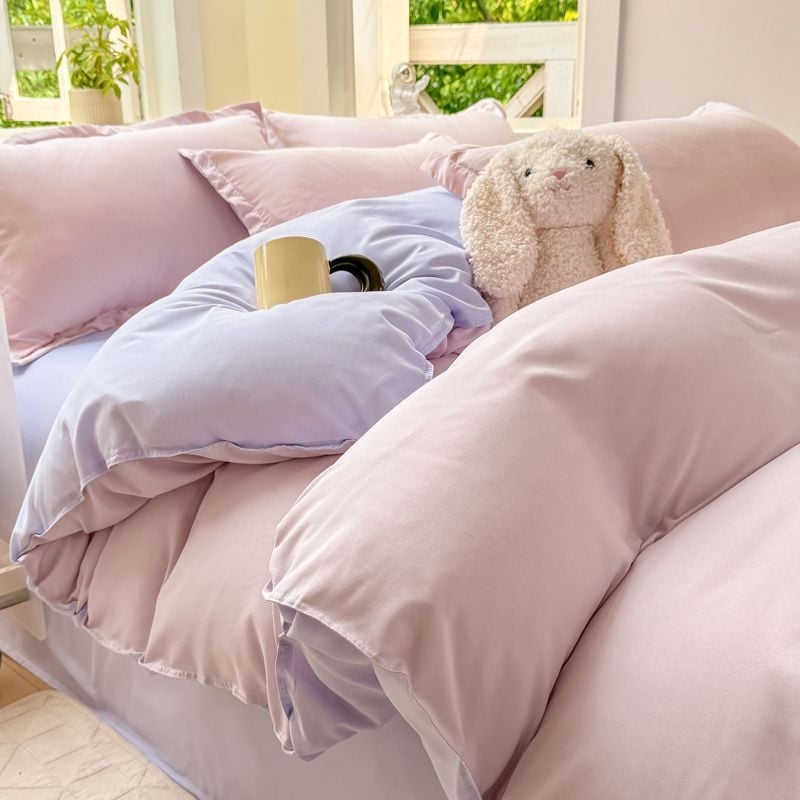 Dygsniuotos patalynės komplektas su antklodės užvalkalu ir paklode, paprastas stilius, reaktyvus dažymas, 100% medvilnė, studentų bendrabutyje