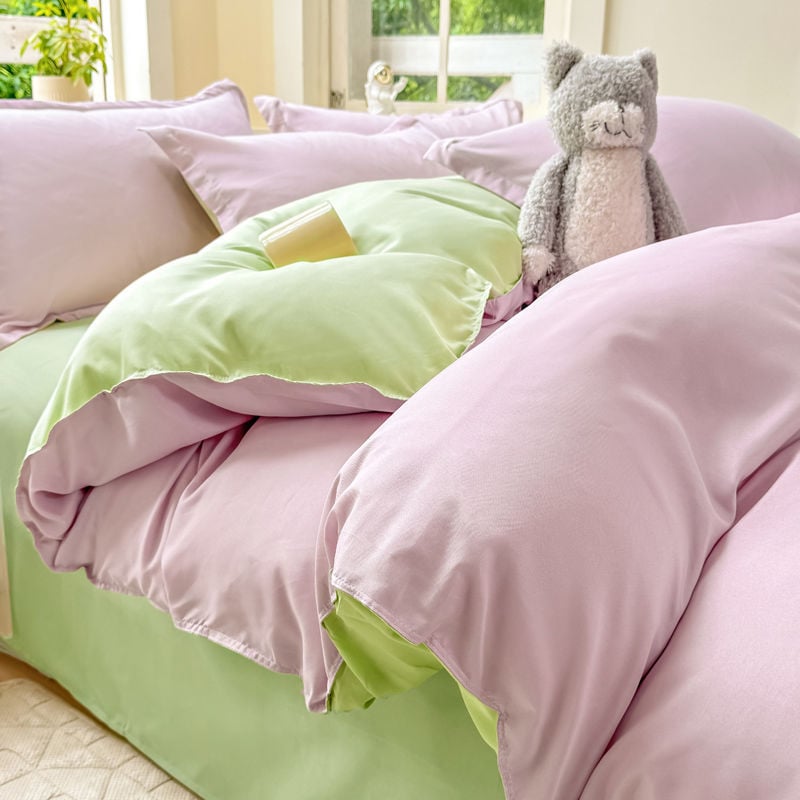 Dygsniuotos patalynės komplektas su antklodės užvalkalu ir paklode, paprastas stilius, reaktyvus dažymas, 100% medvilnė, studentų bendrabutyje