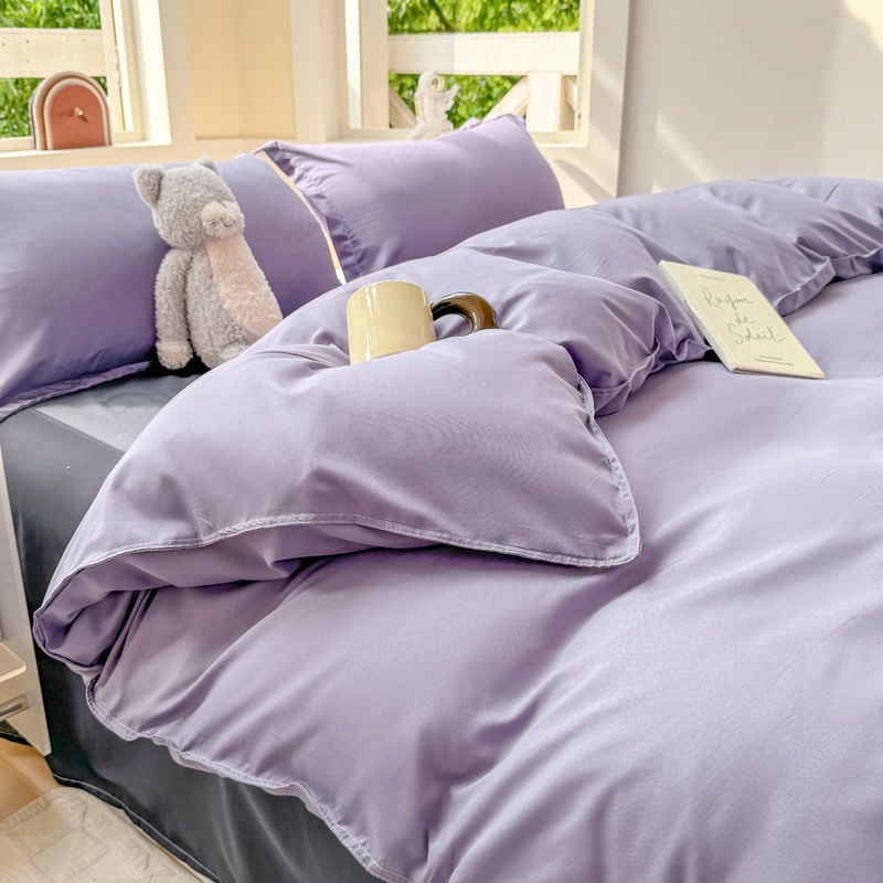 Dygsniuotos patalynės komplektas su antklodės užvalkalu ir paklode, paprastas stilius, reaktyvus dažymas, 100% medvilnė, studentų bendrabutyje