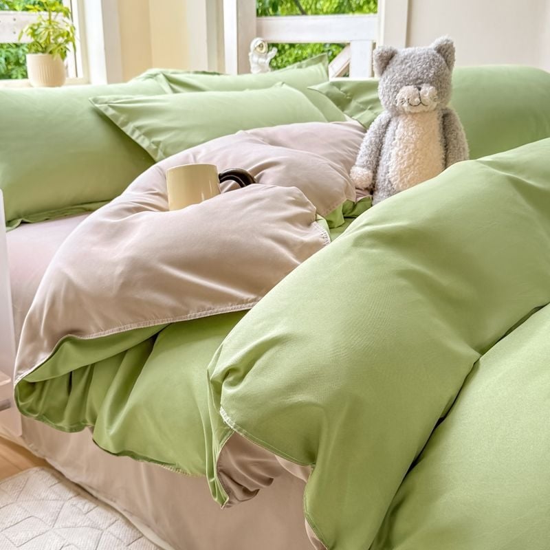 Dygsniuotos patalynės komplektas su antklodės užvalkalu ir paklode, paprastas stilius, reaktyvus dažymas, 100% medvilnė, studentų bendrabutyje