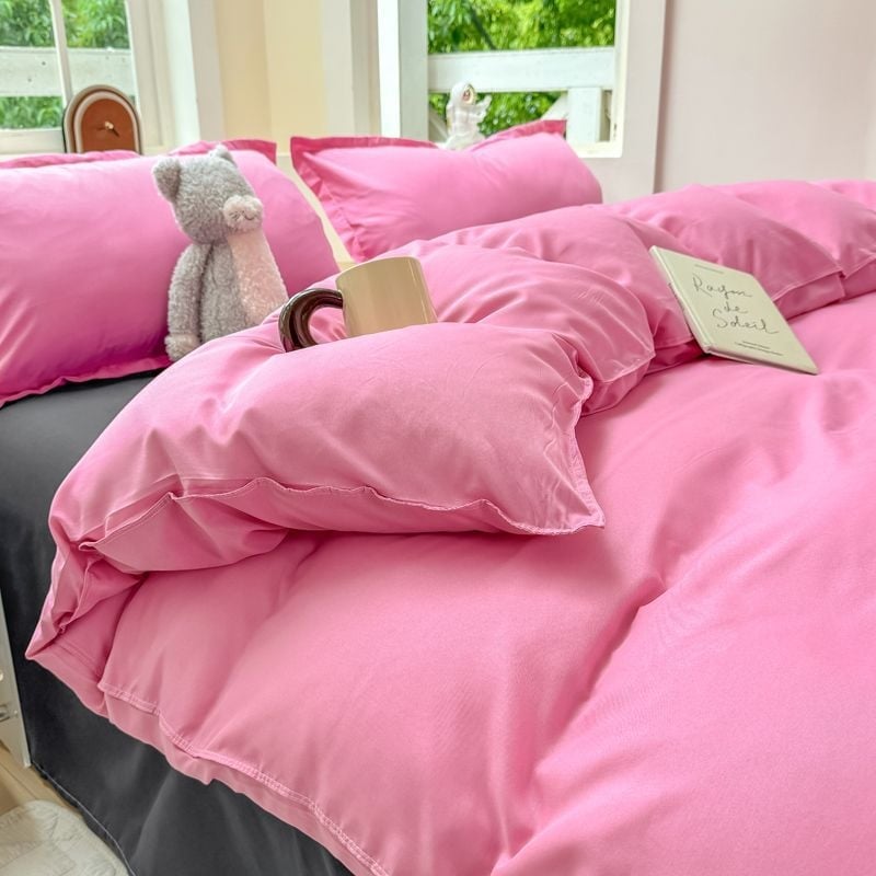 Dygsniuotos patalynės komplektas su antklodės užvalkalu ir paklode, paprastas stilius, reaktyvus dažymas, 100% medvilnė, studentų bendrabutyje