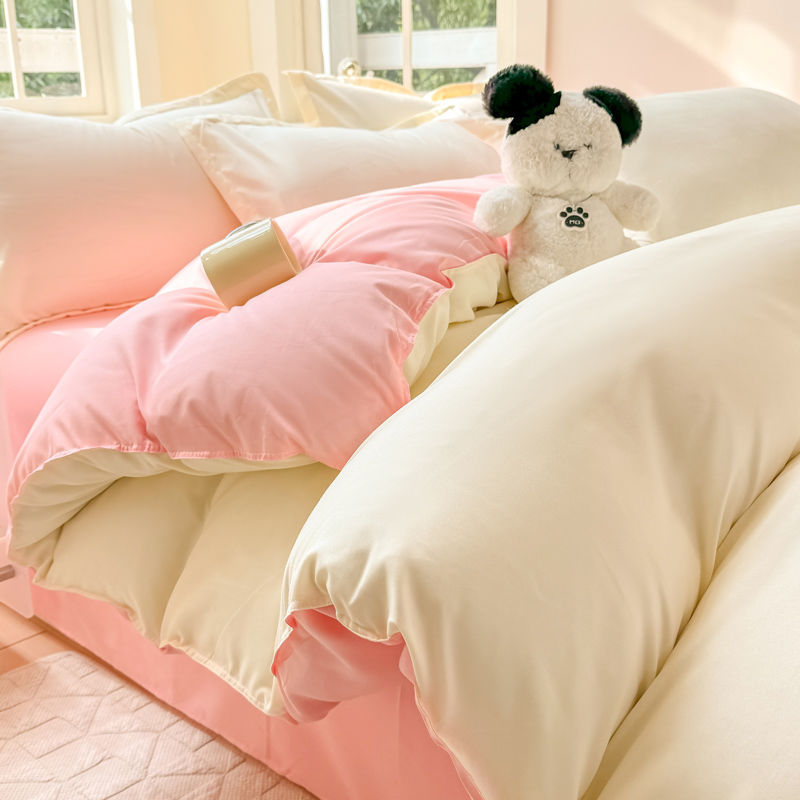 Dygsniuotos patalynės komplektas su antklodės užvalkalu ir paklode, paprastas stilius, reaktyvus dažymas, 100% medvilnė, studentų bendrabutyje