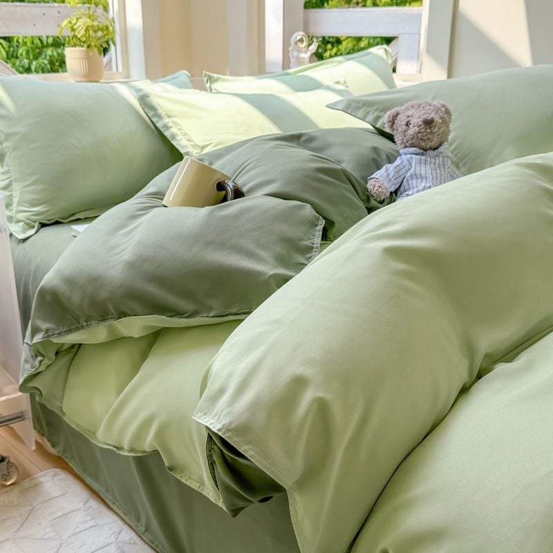 Dygsniuotos patalynės komplektas su antklodės užvalkalu ir paklode, paprastas stilius, reaktyvus dažymas, 100% medvilnė, studentų bendrabutyje