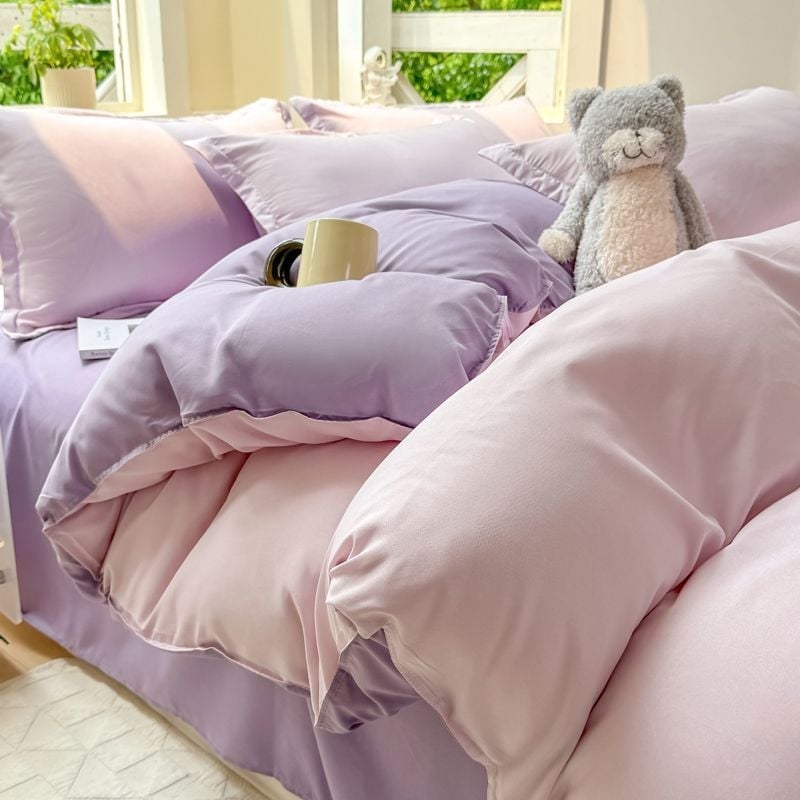 Dygsniuotos patalynės komplektas su antklodės užvalkalu ir paklode, paprastas stilius, reaktyvus dažymas, 100% medvilnė, studentų bendrabutyje