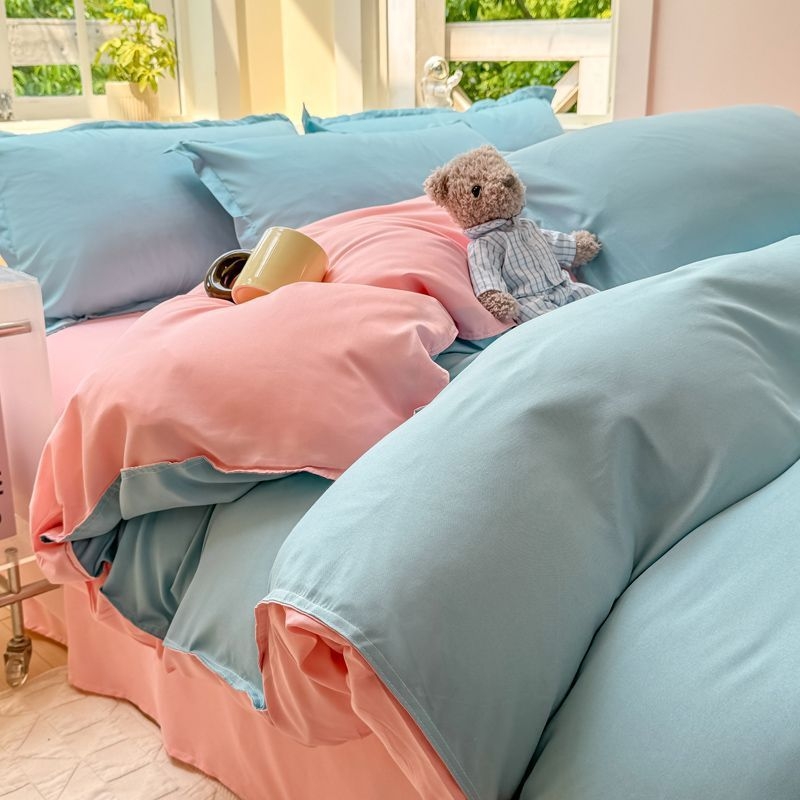 Dygsniuotos patalynės komplektas su antklodės užvalkalu ir paklode, paprastas stilius, reaktyvus dažymas, 100% medvilnė, studentų bendrabutyje