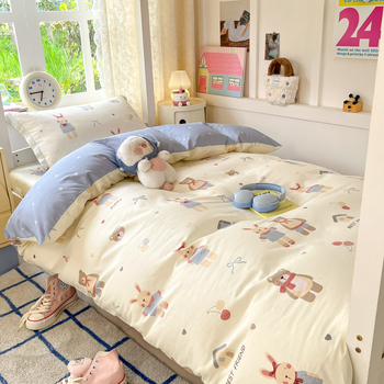 Mokyklos bendrabucio patalynės komplektas, keturių dalių, 100% medvilnė, animacinių ir botaniniai gėlių raštai, visam sezonui, svoris 2.0-2.5 kg