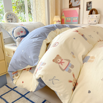 Mokyklos bendrabucio patalynės komplektas, keturių dalių, 100% medvilnė, animacinių ir botaniniai gėlių raštai, visam sezonui, svoris 2.0-2.5 kg