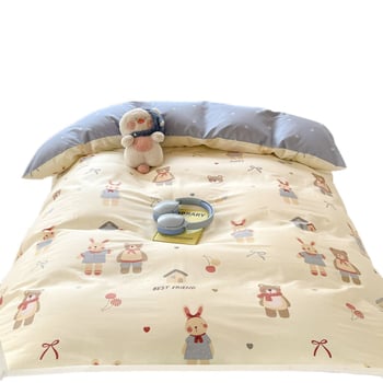 Mokyklos bendrabucio patalynės komplektas, keturių dalių, 100% medvilnė, animacinių ir botaniniai gėlių raštai, visam sezonui, svoris 2.0-2.5 kg