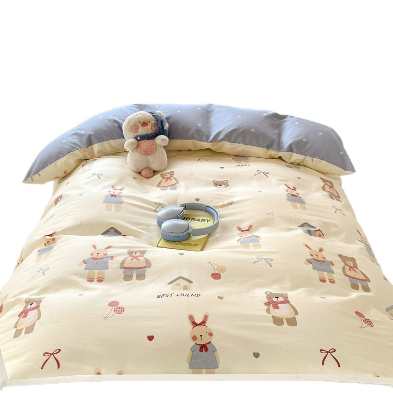 Mokyklos bendrabucio patalynės komplektas, keturių dalių, 100% medvilnė, animacinių ir botaniniai gėlių raštai, visam sezonui, svoris 2.0-2.5 kg