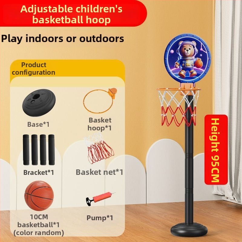 Vertikalus krepšinio stovas su geležiniu rėmu namų ir lauko naudojimui — tėvų ir vaikų interaktyvus krepšinio treniravimo žaislas