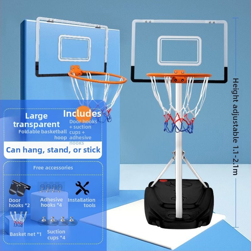 Vertikalus krepšinio stovas su geležiniu rėmu namų ir lauko naudojimui — tėvų ir vaikų interaktyvus krepšinio treniravimo žaislas