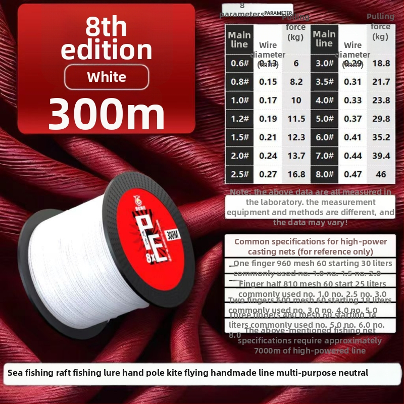 Glavna ribolovna linija - 8 niti, 300 m, Nylon, Visoka čvrstoća