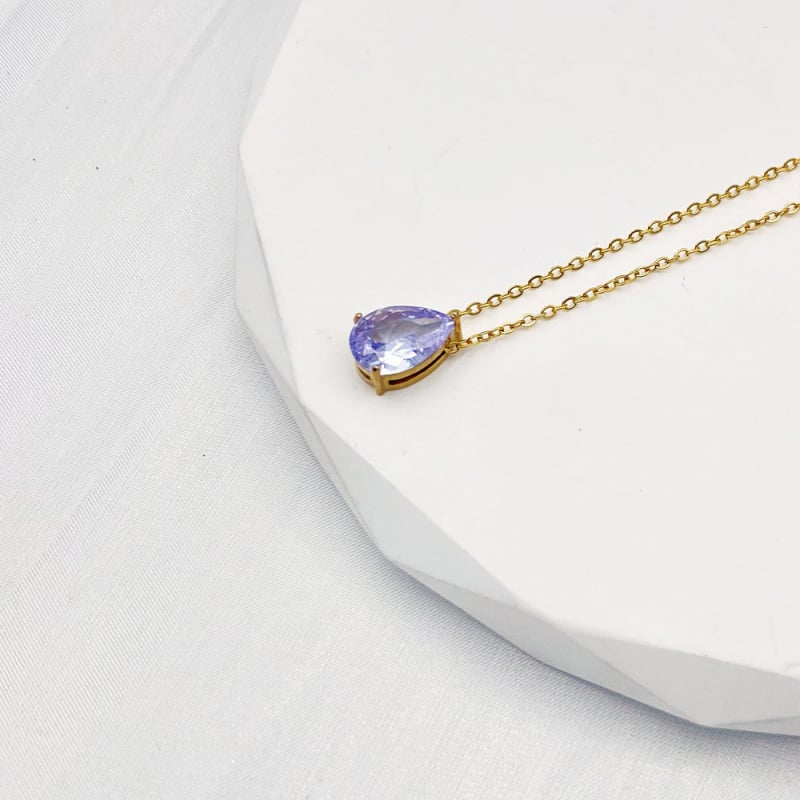 Titano plieno karoliai su vandens lašiniu cirkoniu, 12 mėnesių gimtadienio akmuo, vakuuminis elektrogalvanizavimas, atsparus blukimui