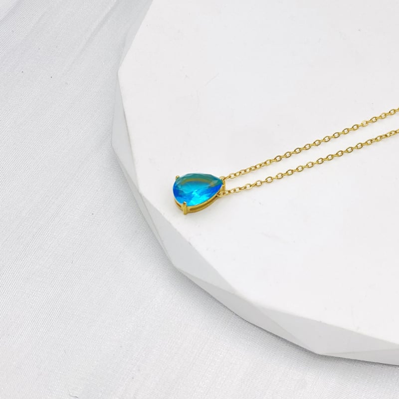 Titano plieno karoliai su vandens lašiniu cirkoniu, 12 mėnesių gimtadienio akmuo, vakuuminis elektrogalvanizavimas, atsparus blukimui