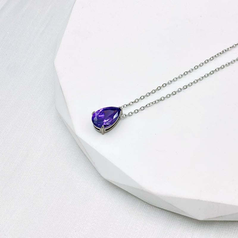 Titano plieno karoliai su vandens lašiniu cirkoniu, 12 mėnesių gimtadienio akmuo, vakuuminis elektrogalvanizavimas, atsparus blukimui