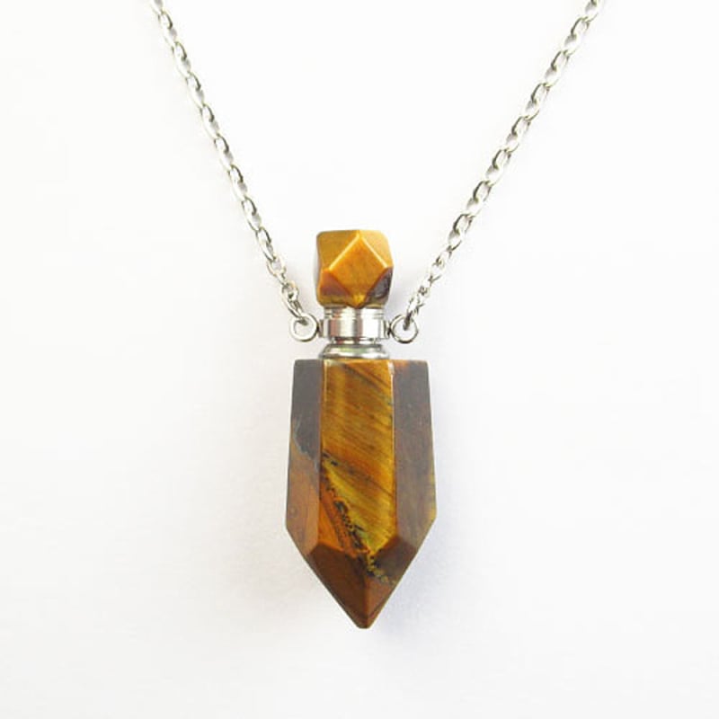 Geometrinis kristalų pakabukas su kvapo buteliuku – rankų darbo, ametistas, baltas krištolas, citrinas