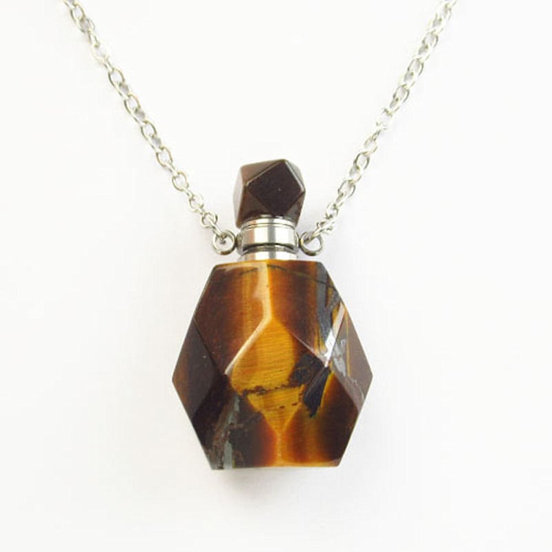 Geometrinis kristalų pakabukas su kvapo buteliuku – rankų darbo, ametistas, baltas krištolas, citrinas