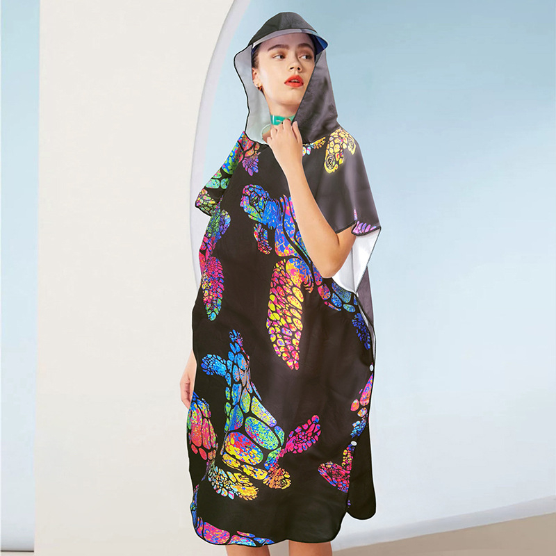 Shengchun Cape Poncho voniai/pliažui — mikropluošto medžiaga, 300–400 g, 150D siūlai, vonios/pliažo rankšluostis, pritaikymo apdorojimas