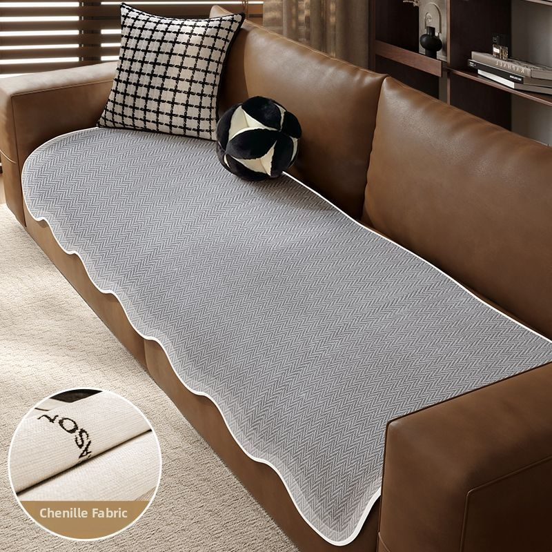 Sofos nugaros uždangalas, netaisyklingos formos, universalus slydimo uždangalas visoms sezonoms, chenille audinys, etninio stiliaus nėrinių raštas