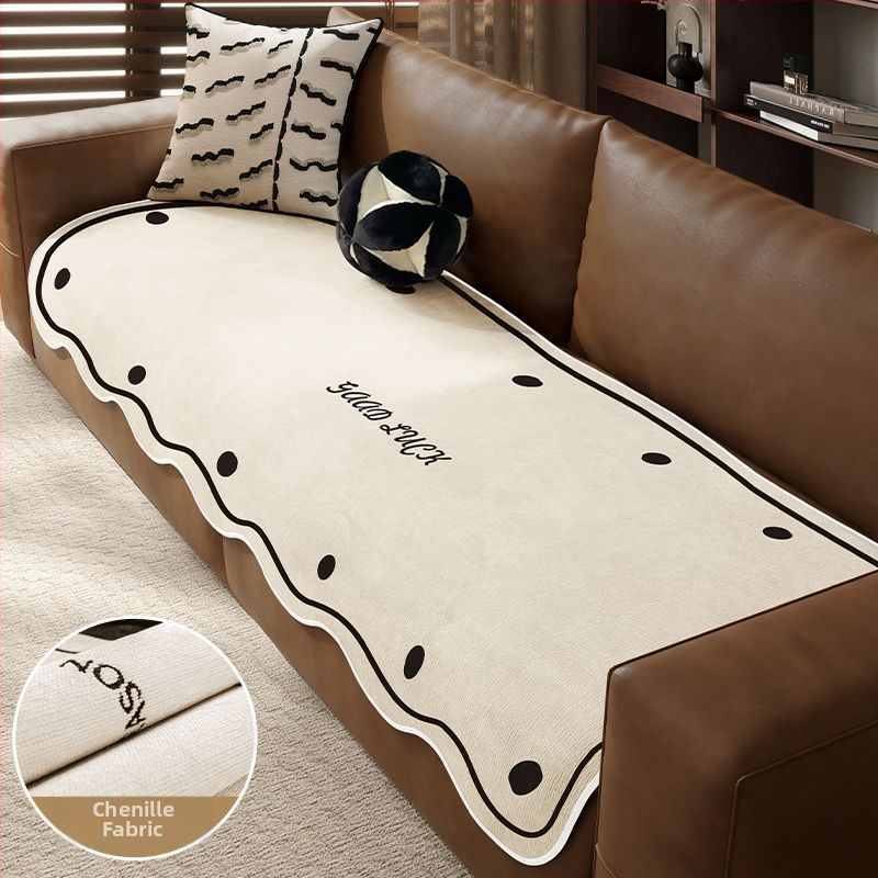 Sofos nugaros uždangalas, netaisyklingos formos, universalus slydimo uždangalas visoms sezonoms, chenille audinys, etninio stiliaus nėrinių raštas