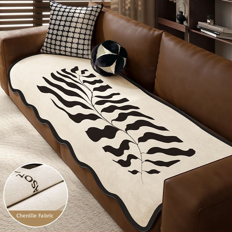 Sofos nugaros uždangalas, netaisyklingos formos, universalus slydimo uždangalas visoms sezonoms, chenille audinys, etninio stiliaus nėrinių raštas