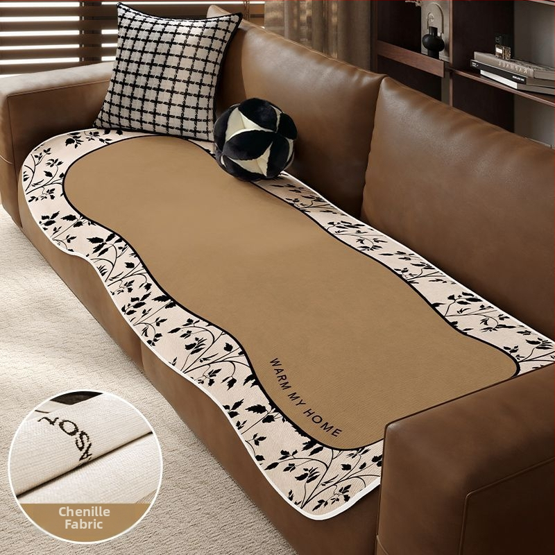 Sofos nugaros uždangalas, netaisyklingos formos, universalus slydimo uždangalas visoms sezonoms, chenille audinys, etninio stiliaus nėrinių raštas