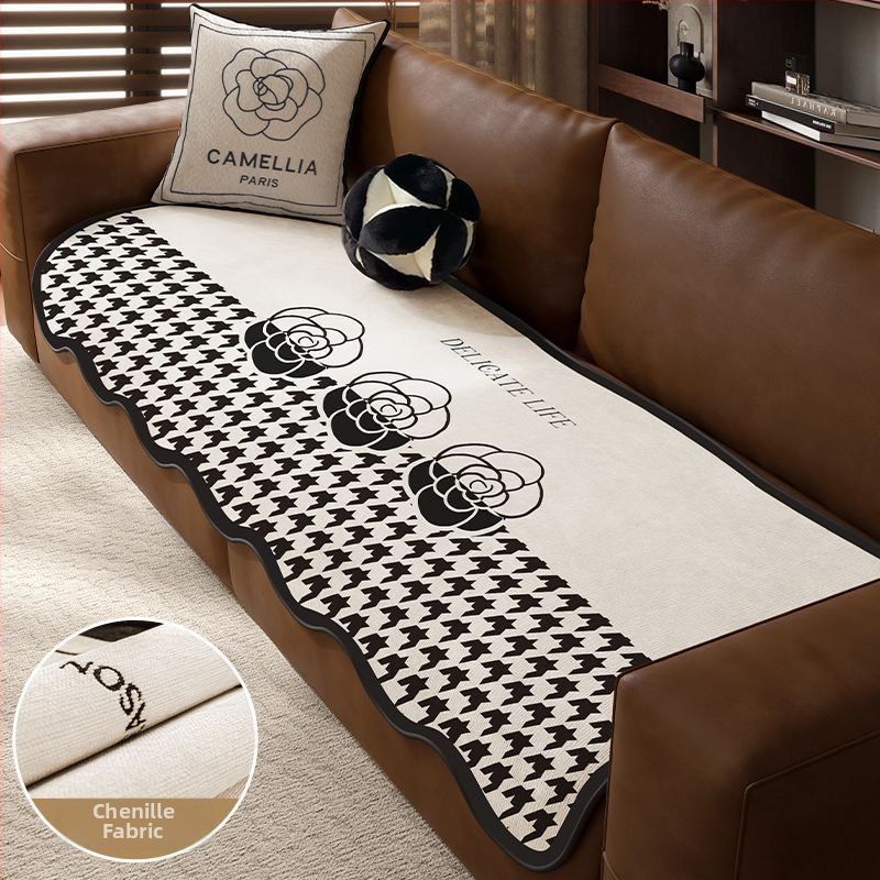 Sofos nugaros uždangalas, netaisyklingos formos, universalus slydimo uždangalas visoms sezonoms, chenille audinys, etninio stiliaus nėrinių raštas