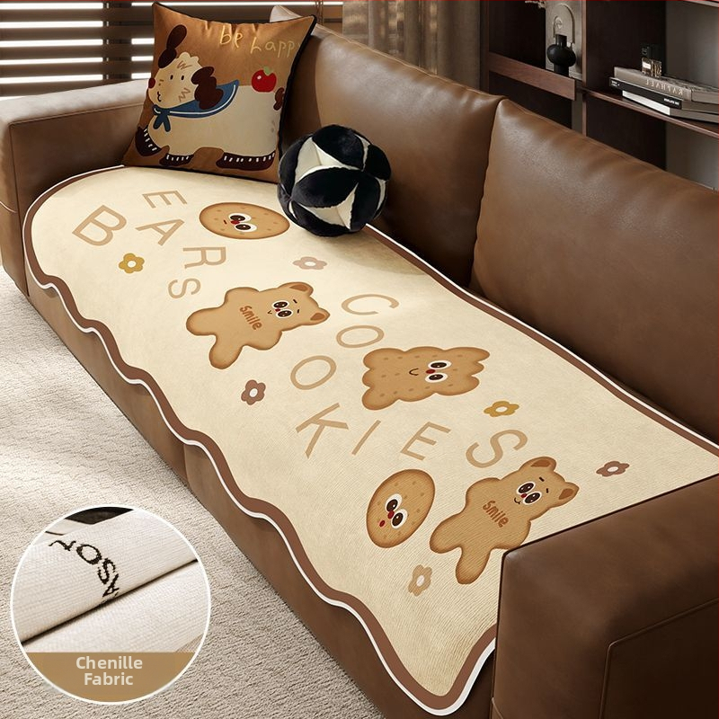 Sofos nugaros uždangalas, netaisyklingos formos, universalus slydimo uždangalas visoms sezonoms, chenille audinys, etninio stiliaus nėrinių raštas