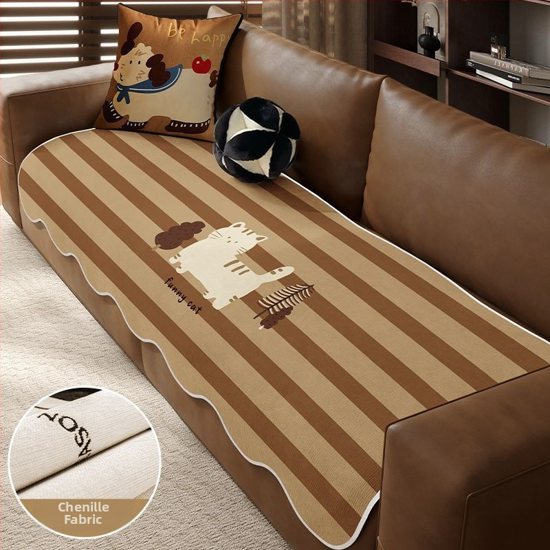 Sofos nugaros uždangalas, netaisyklingos formos, universalus slydimo uždangalas visoms sezonoms, chenille audinys, etninio stiliaus nėrinių raštas