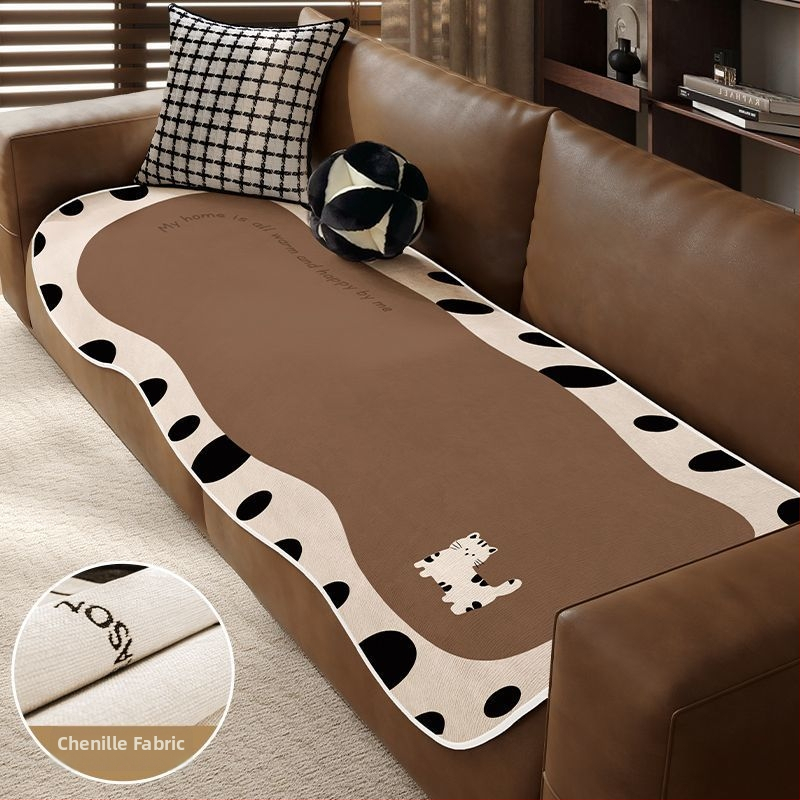 Sofos nugaros uždangalas, netaisyklingos formos, universalus slydimo uždangalas visoms sezonoms, chenille audinys, etninio stiliaus nėrinių raštas