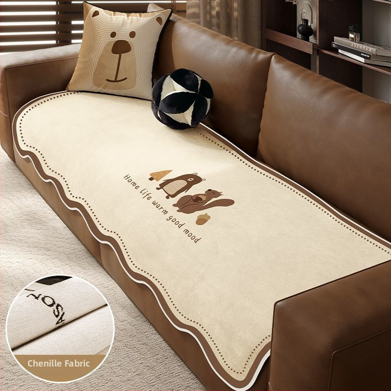 Sofos nugaros uždangalas, netaisyklingos formos, universalus slydimo uždangalas visoms sezonoms, chenille audinys, etninio stiliaus nėrinių raštas