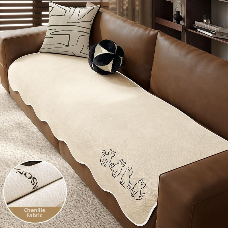 Sofos nugaros uždangalas, netaisyklingos formos, universalus slydimo uždangalas visoms sezonoms, chenille audinys, etninio stiliaus nėrinių raštas