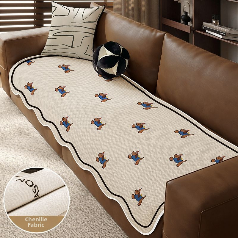 Sofos nugaros uždangalas, netaisyklingos formos, universalus slydimo uždangalas visoms sezonoms, chenille audinys, etninio stiliaus nėrinių raštas