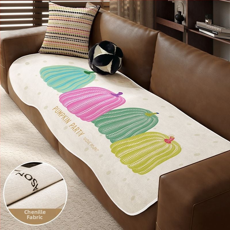 Sofos nugaros uždangalas, netaisyklingos formos, universalus slydimo uždangalas visoms sezonoms, chenille audinys, etninio stiliaus nėrinių raštas