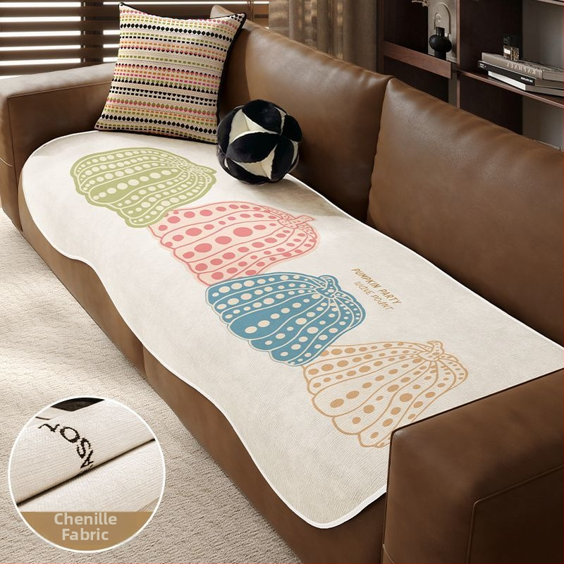 Sofos nugaros uždangalas, netaisyklingos formos, universalus slydimo uždangalas visoms sezonoms, chenille audinys, etninio stiliaus nėrinių raštas