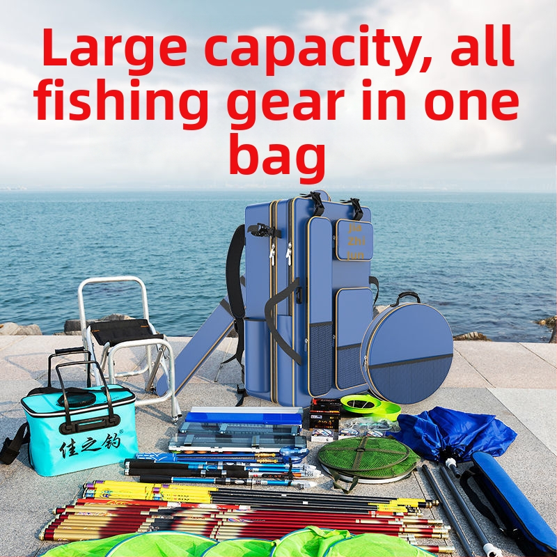 Риболовна раница с държач за пръти, двойна презрамка и голям капацитет, не водоустойчива