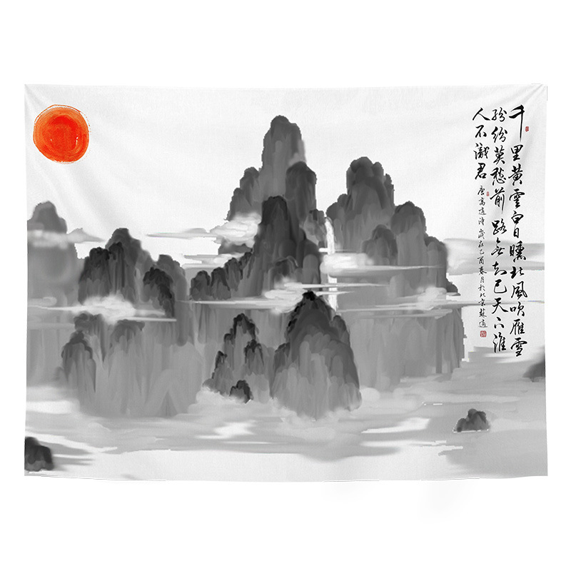 Fali dísz kínai retro táj motívummal, nappali és hálószoba dísze; Anyag: 100% poliészter; Stílus: Új klasszikus; Feldolgozás: Digitális hőtranszfer; Mintázat: Táj; Forma: Téglalap