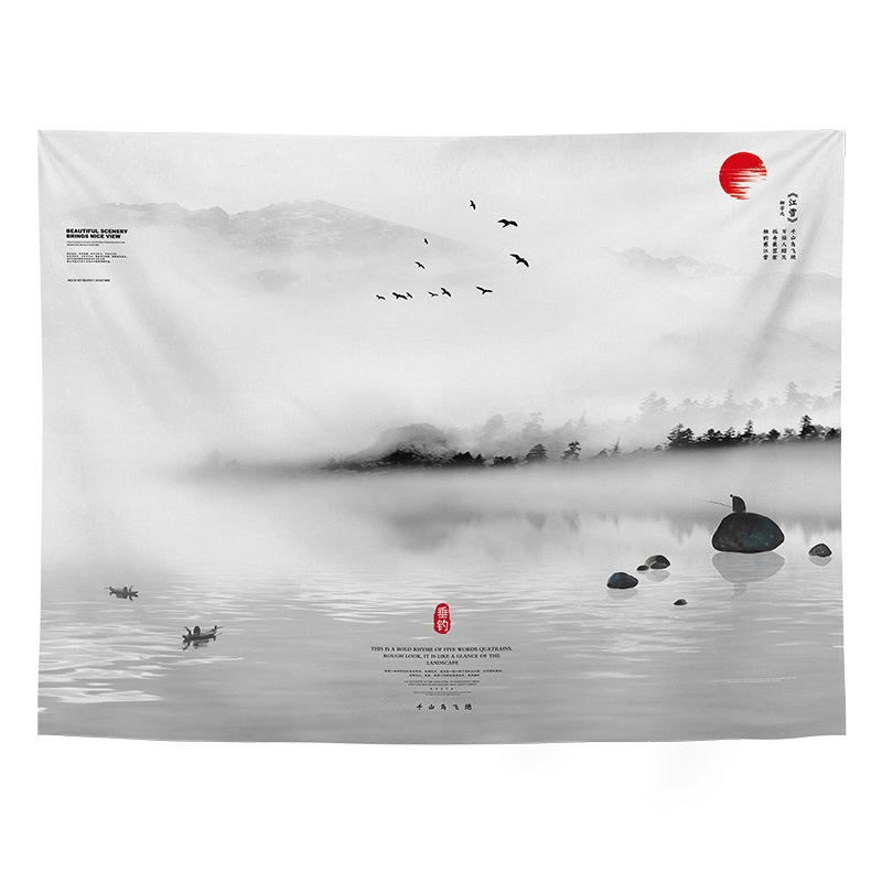 Fali dísz kínai retro táj motívummal, nappali és hálószoba dísze; Anyag: 100% poliészter; Stílus: Új klasszikus; Feldolgozás: Digitális hőtranszfer; Mintázat: Táj; Forma: Téglalap