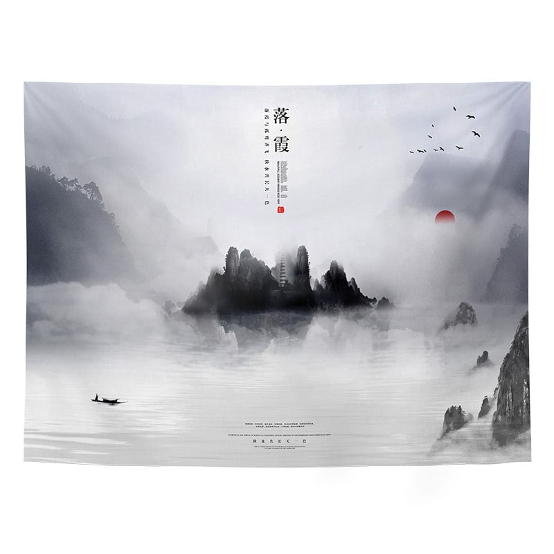 Fali dísz kínai retro táj motívummal, nappali és hálószoba dísze; Anyag: 100% poliészter; Stílus: Új klasszikus; Feldolgozás: Digitális hőtranszfer; Mintázat: Táj; Forma: Téglalap