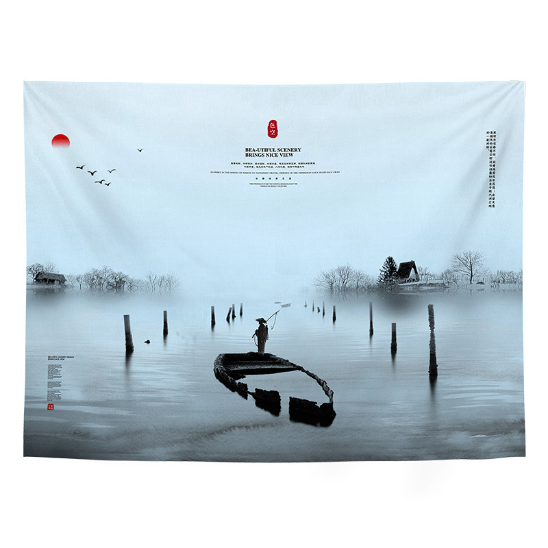 Fali dísz kínai retro táj motívummal, nappali és hálószoba dísze; Anyag: 100% poliészter; Stílus: Új klasszikus; Feldolgozás: Digitális hőtranszfer; Mintázat: Táj; Forma: Téglalap