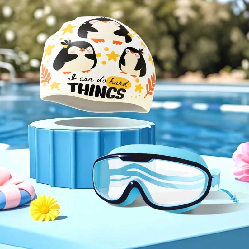 Bērnu silikona peldcepure ar drukātu rakstu