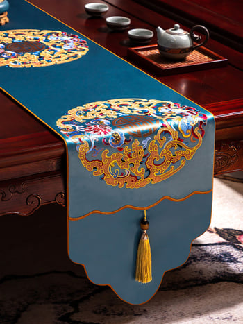 Stalo vėliava iš audinio su augalų ir gėlių raštu, naujame kinų stiliuje