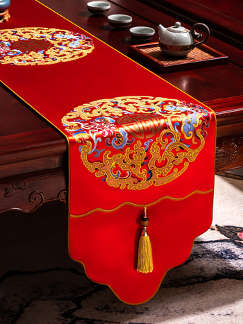 Stalo vėliava iš audinio su augalų ir gėlių raštu, naujame kinų stiliuje