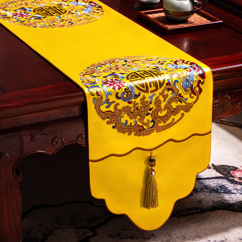 Stalo vėliava iš audinio su augalų ir gėlių raštu, naujame kinų stiliuje