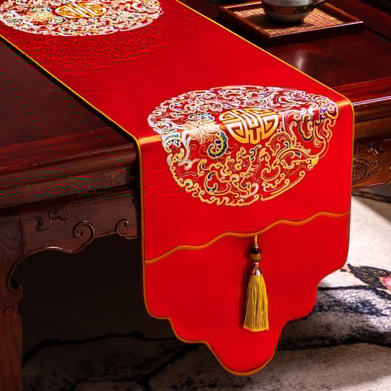 Stalo vėliava iš audinio su augalų ir gėlių raštu, naujame kinų stiliuje