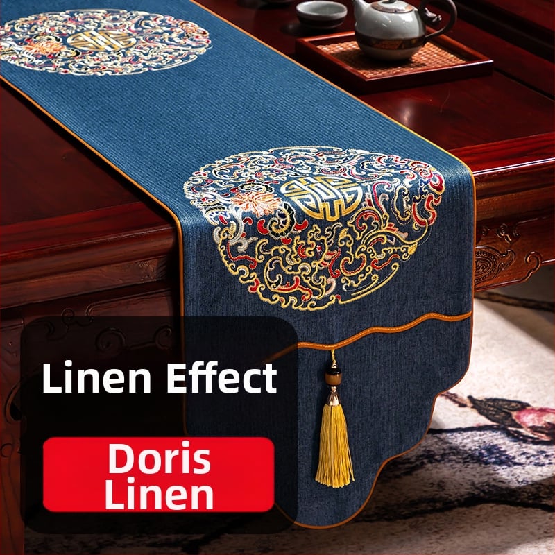 Stalo vėliava iš audinio su augalų ir gėlių raštu, naujame kinų stiliuje